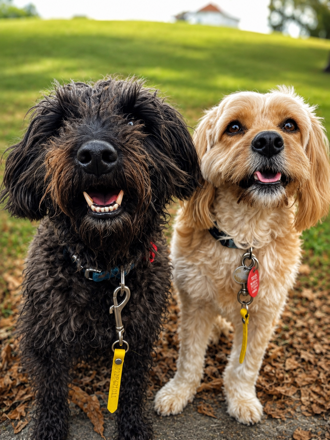 Two happy Goodwalk client dogs out on a walk in Auckland