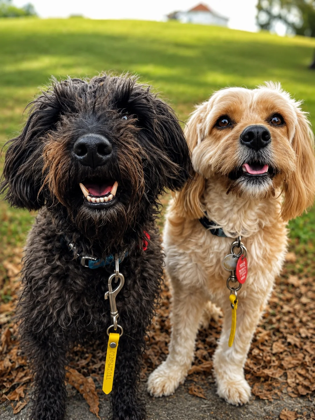 Two happy Goodwalk client dogs out on a walk in Auckland