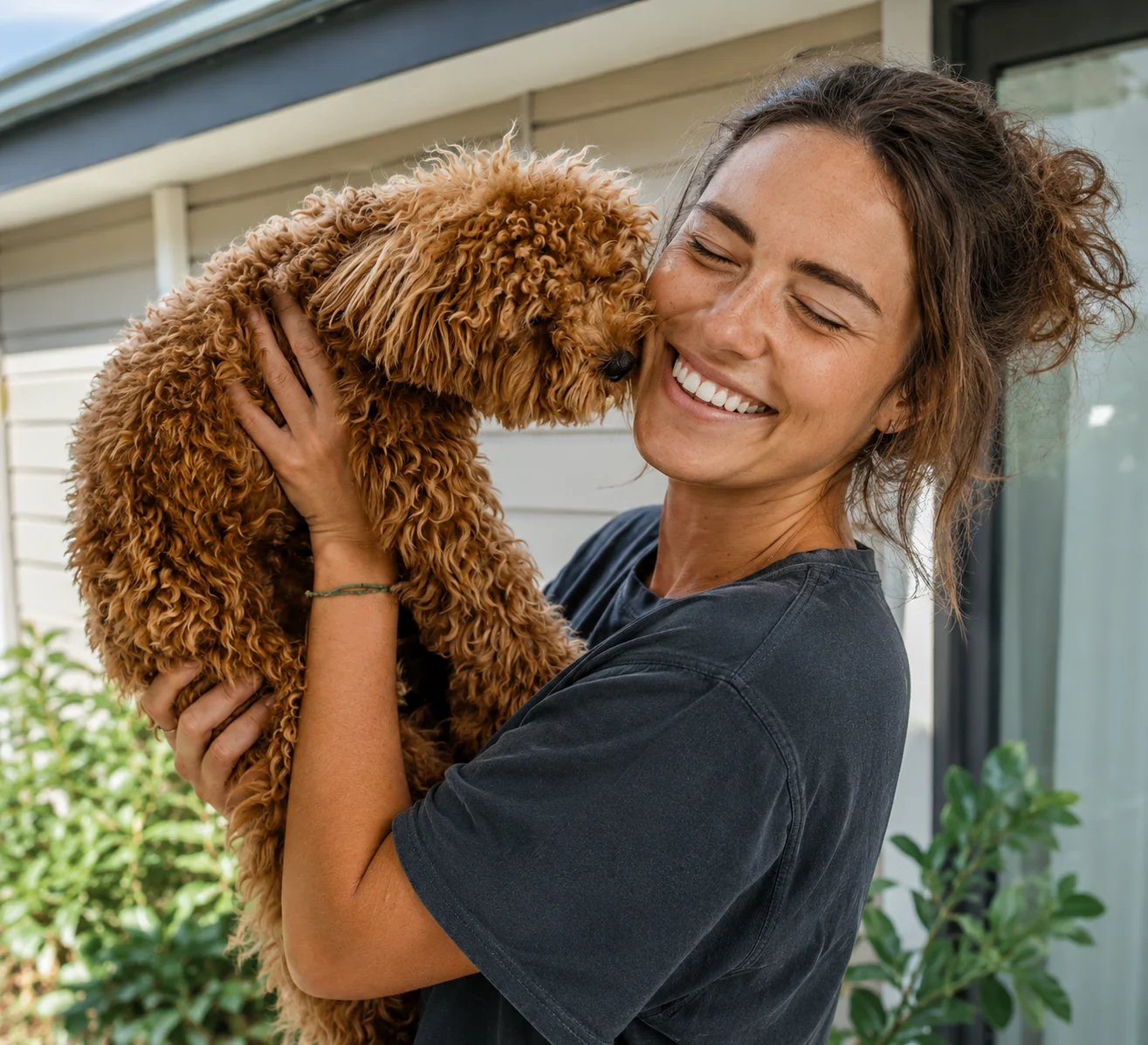 Happy Goodwalk customer Anna with her dog in Auckland